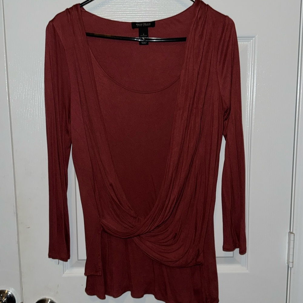 White House Black Market Burnt Orange Faux Wrap Top Size Small